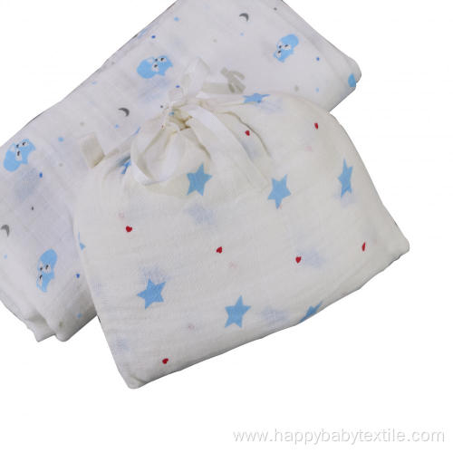 Baby Cotton Muslin Swaddle with self muslin Bag